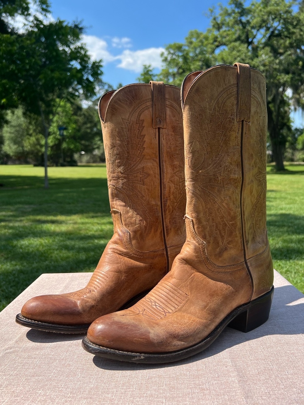 Men's Lucchese Brown Leather Western Boots